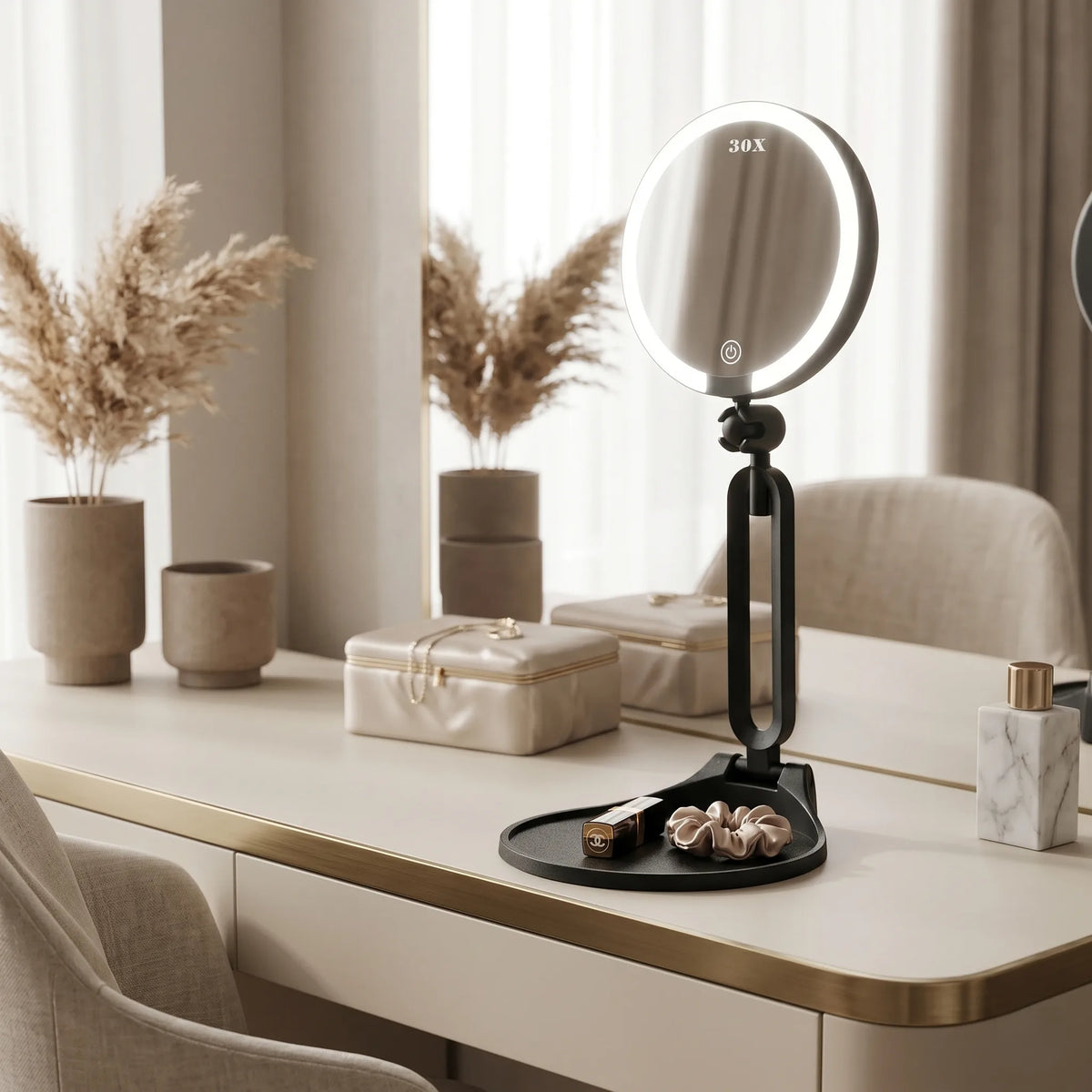Lighted Makeup Mirror with 30x Magnification – Rechargeable and Foldable – product image 1