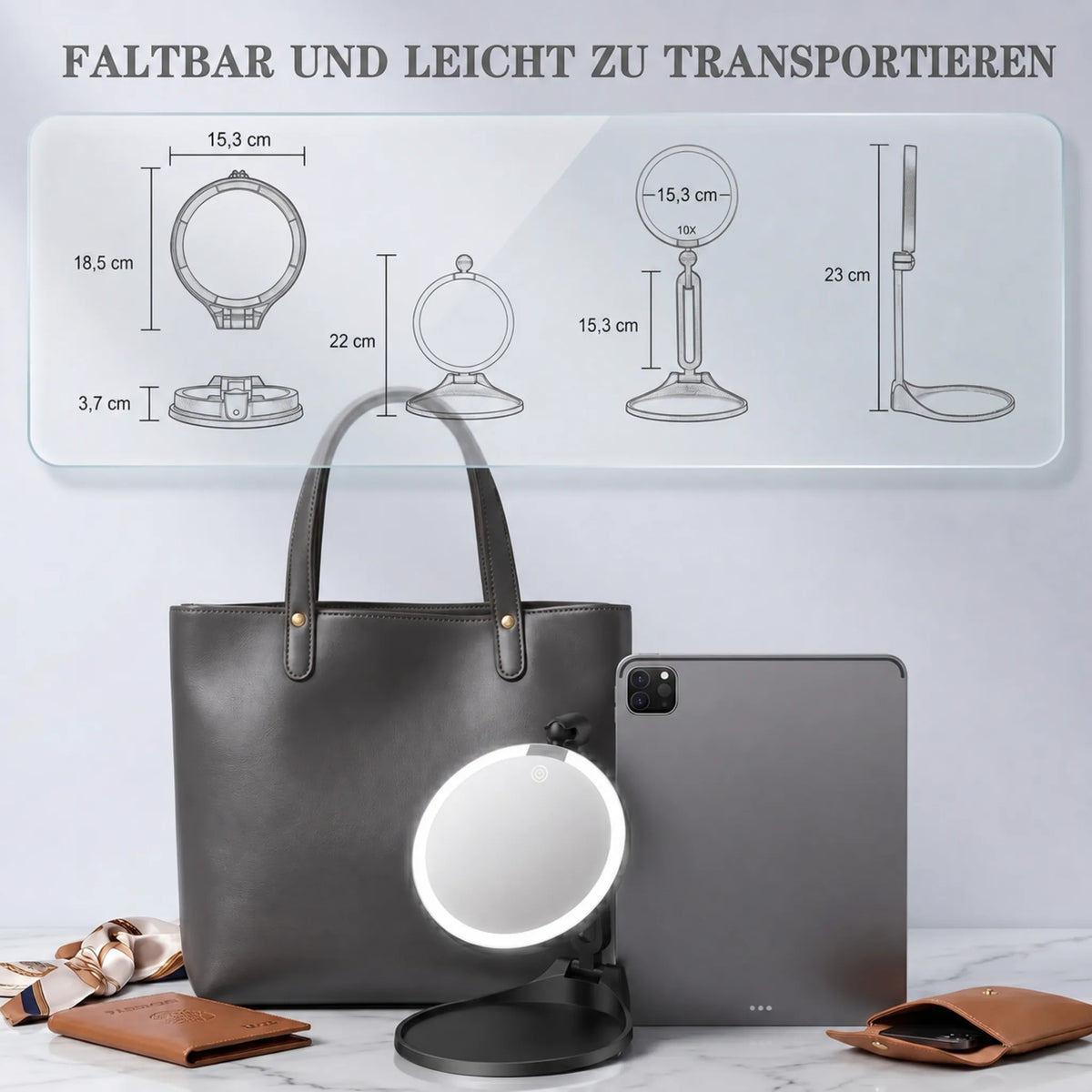 Lighted Makeup Mirror with 30x Magnification – Rechargeable and Foldable – product image 4