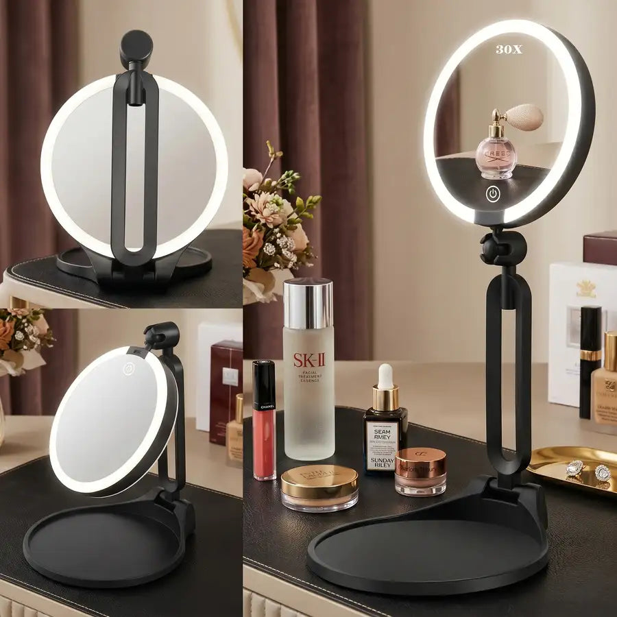 Miroir de maquillage lumineux grossissant 30x – rechargeable et pliable – image du produit 6