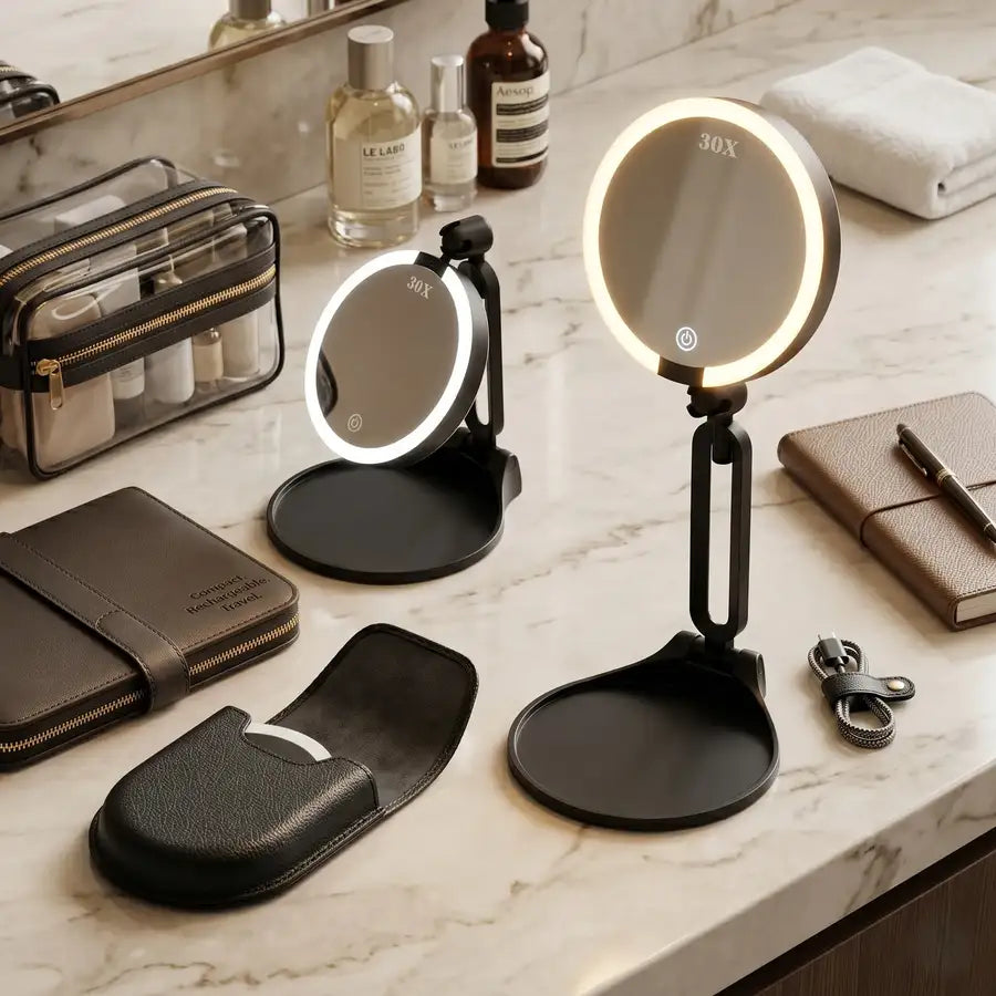 Miroir de maquillage lumineux grossissant 30x – rechargeable et pliable – image du produit 7