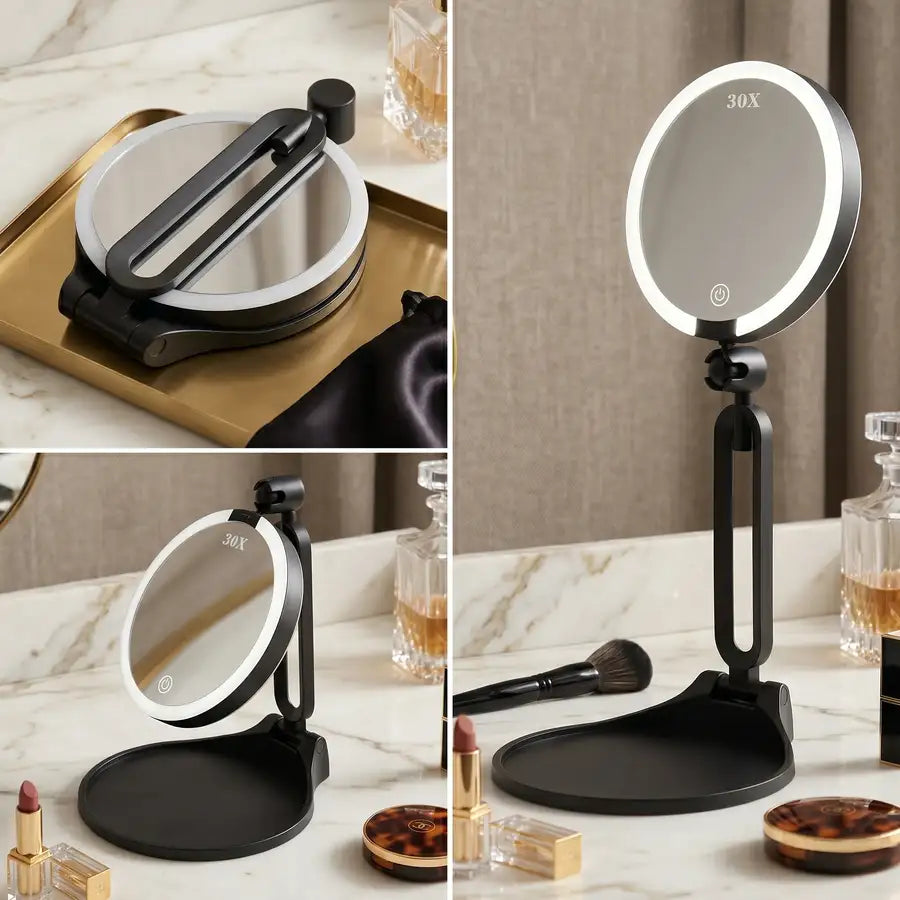 Miroir de maquillage lumineux grossissant 30x – rechargeable et pliable – image du produit 10