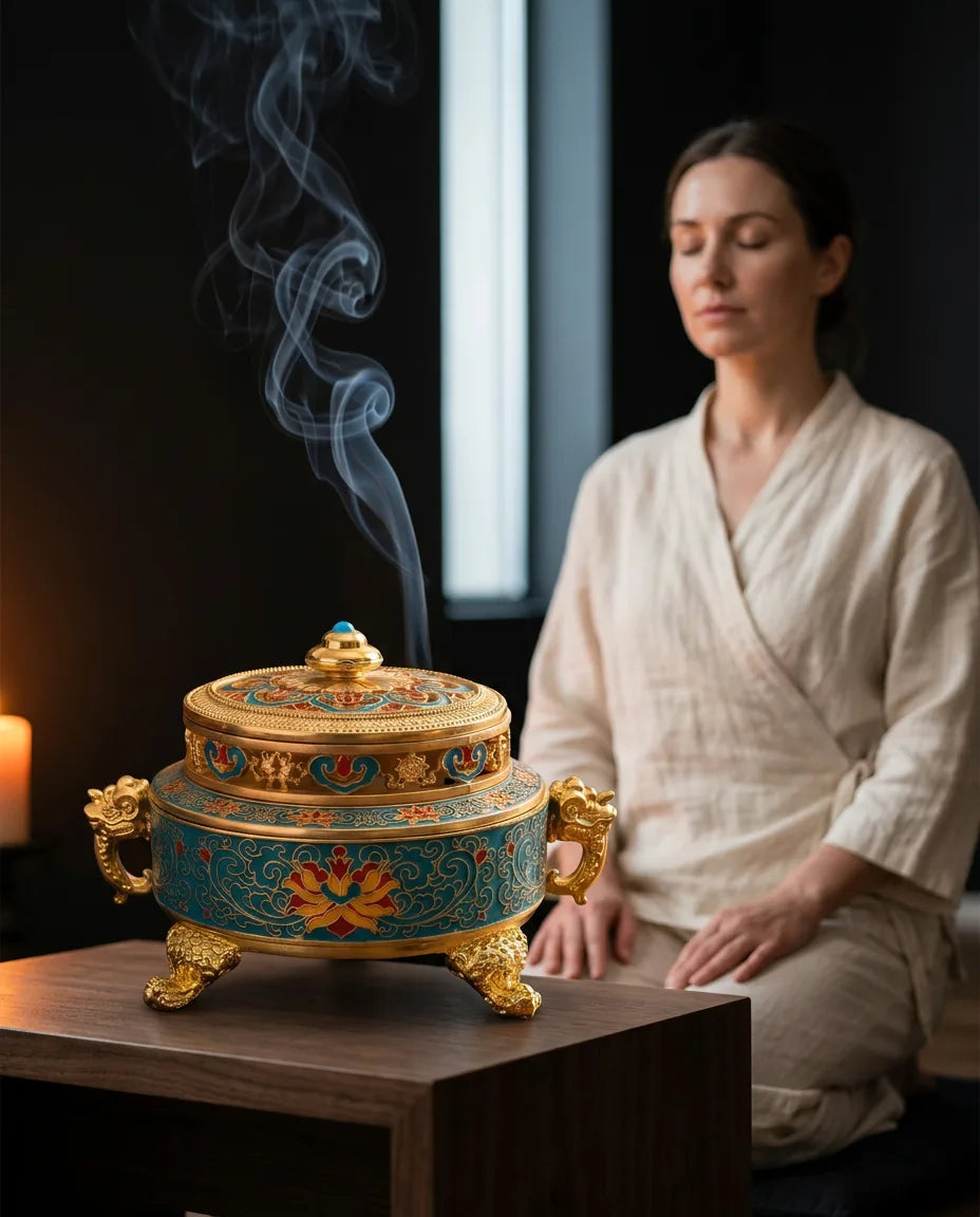 Porte-encens en forme de lotus – contenant fermé pour bâtonnets, cônes et spirales – image du produit 2