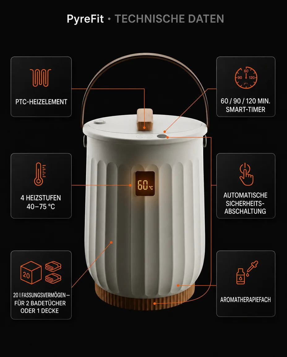 Towel warmer with lid – infographic on design and features