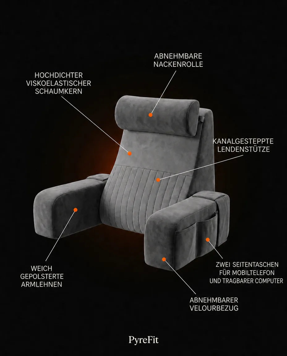 Memory foam reading pillow for bed – upright support with armrests and side pockets – product image 6