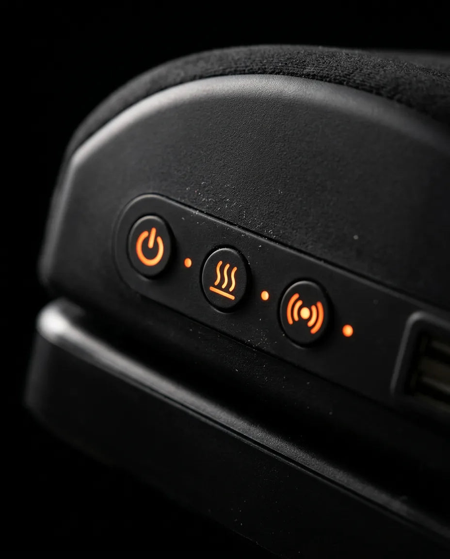 Side control buttons of the memory foam foot warmer with vibration in detail