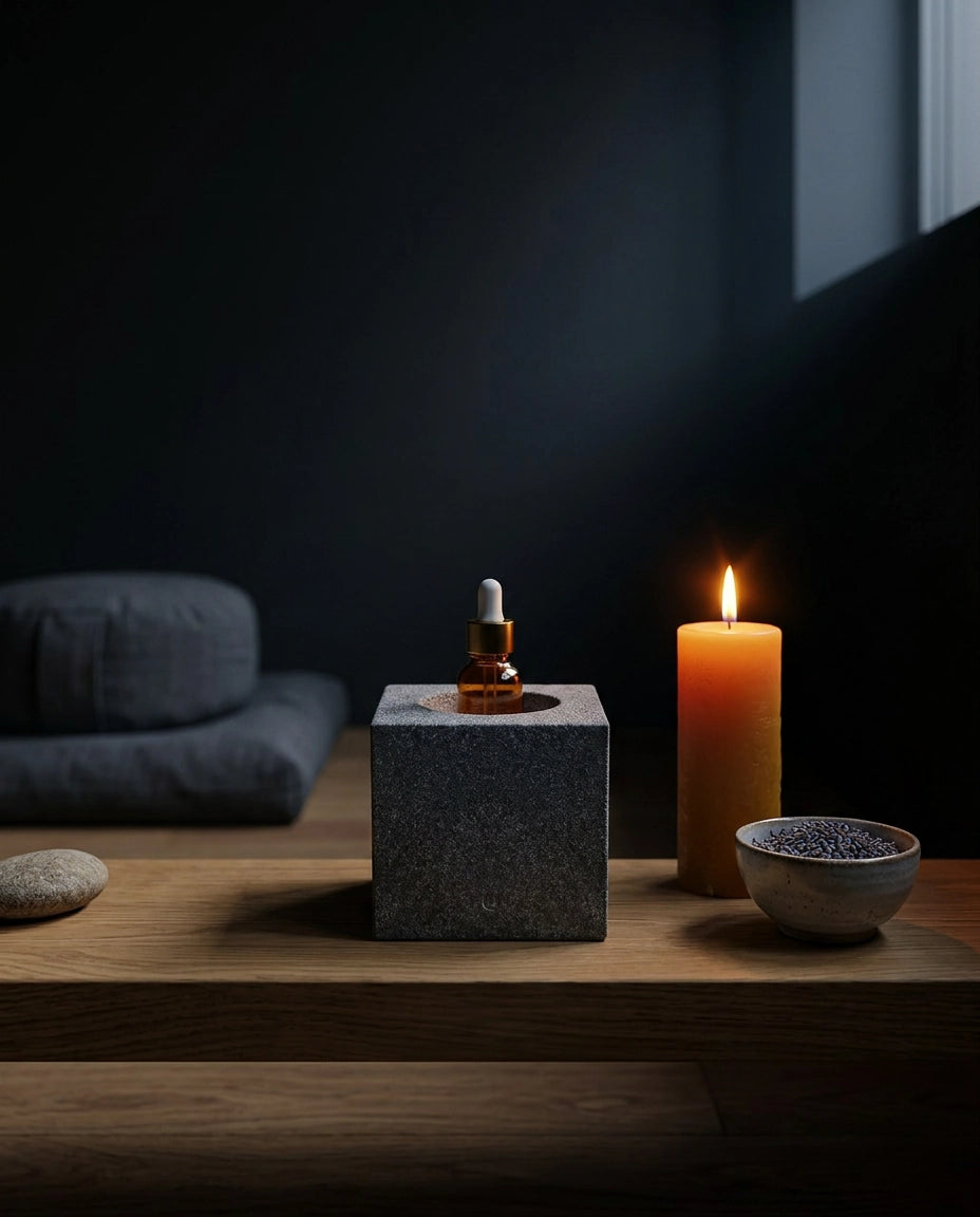 Présentoir à huiles essentielles en granit – support sculptural pour sauna et spa – image du produit 9