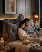 Coussin dossier de lit en velours capitonné – look de tête de lit sans installation – image du produit 3