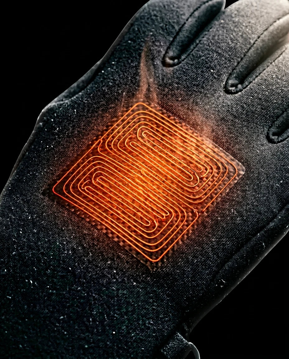 Fingerless heated gloves, palm close-up