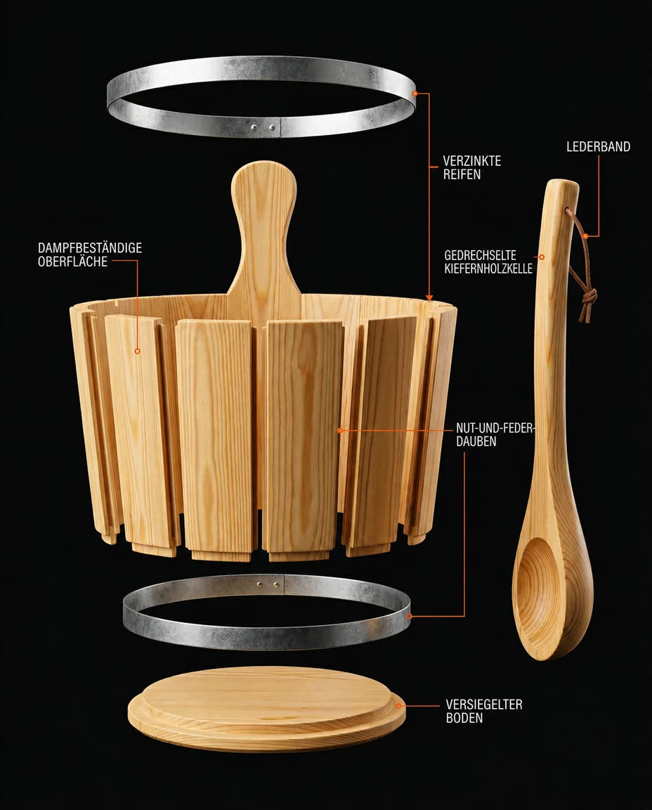 Wooden Sauna Bucket with Ladle – for Steam and Water in Your Home Sauna – product image 12