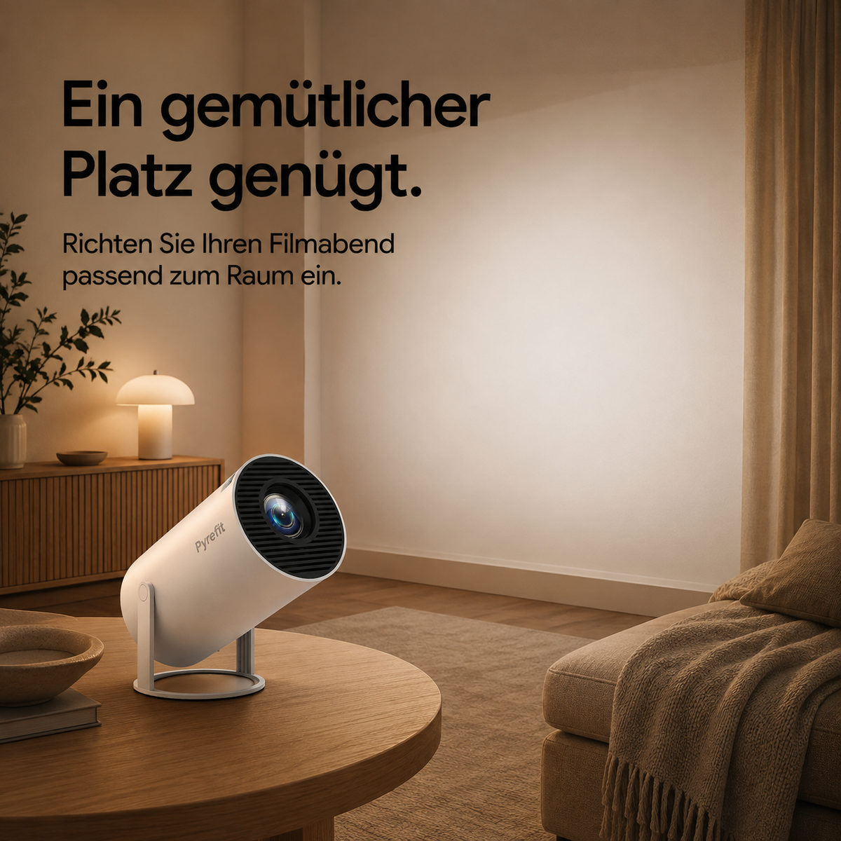 PyreFit mini projector – a cozy spot is all you need. Set up your movie night to suit your room.