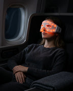 LED eye mask with red light – traveller wearing the mask