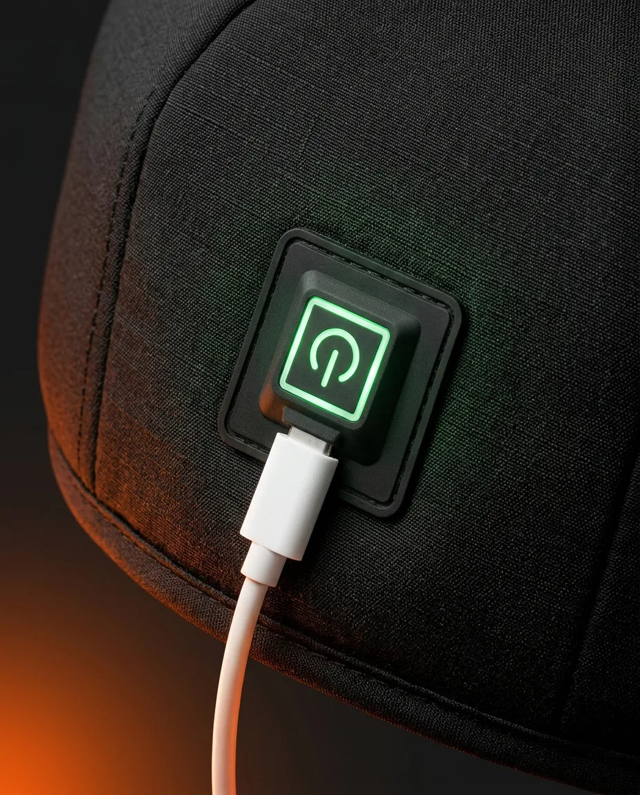 LED red light cap for the scalp – control button and cable connector