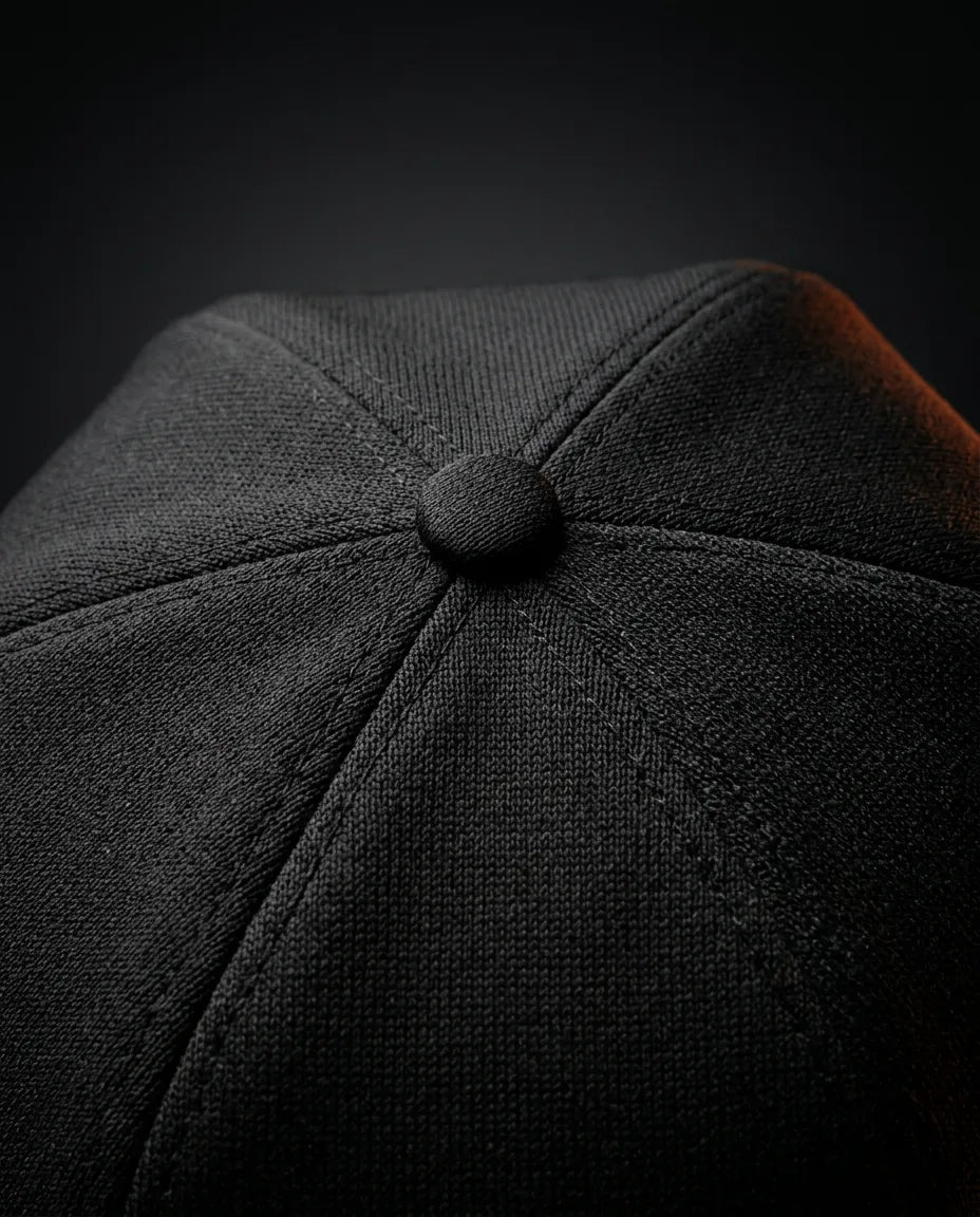 LED red light cap for the scalp – black outer fabric with seams