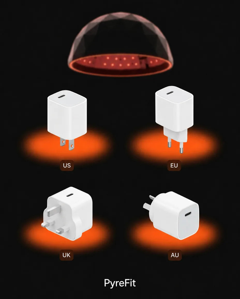 LED red light cap for the scalp – overview of the plug types shown