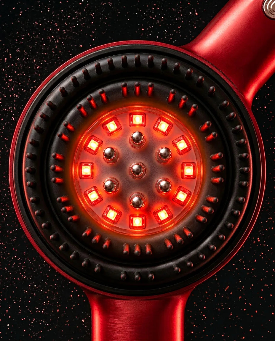Scalp massage comb with red light – LEDs in the round comb head