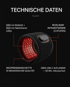 LED red light wrist band – infographic on the device features