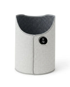 Electric foot warmer for working from home in light grey, front view