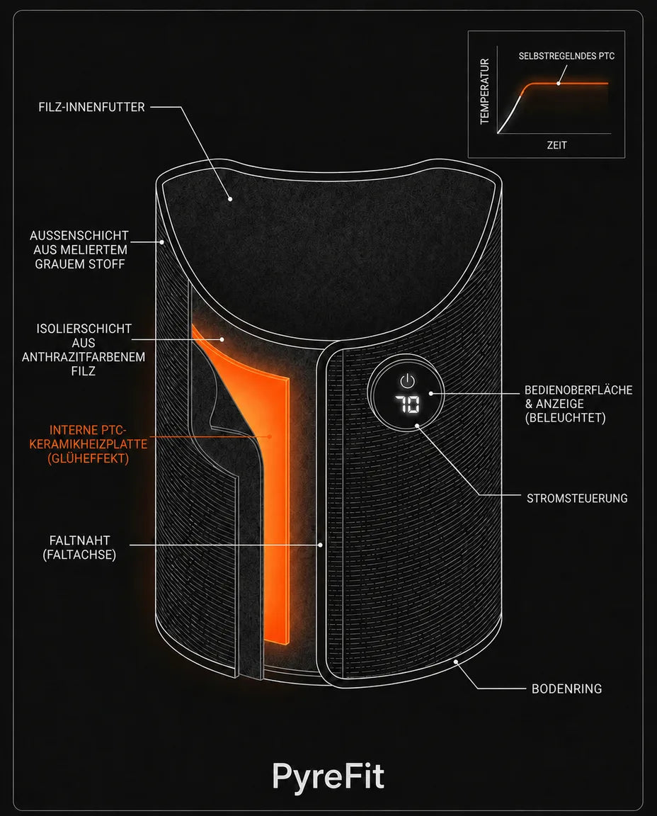Cross-section graphic of the foldable electric foot warmer's construction