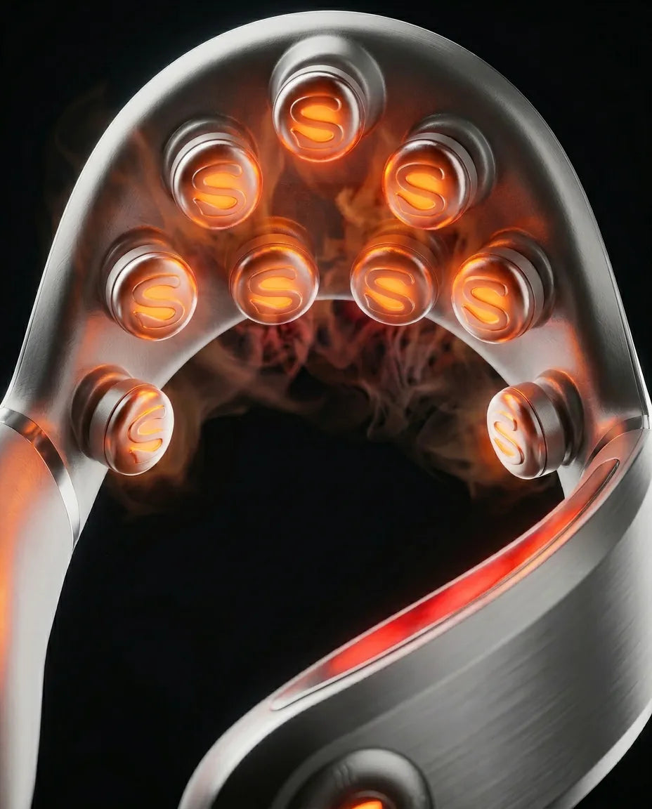 Neck massager with heat – inside view of the illuminated massage heads