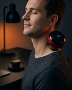 Red light cupping device with suction massage – man using the device on his shoulder