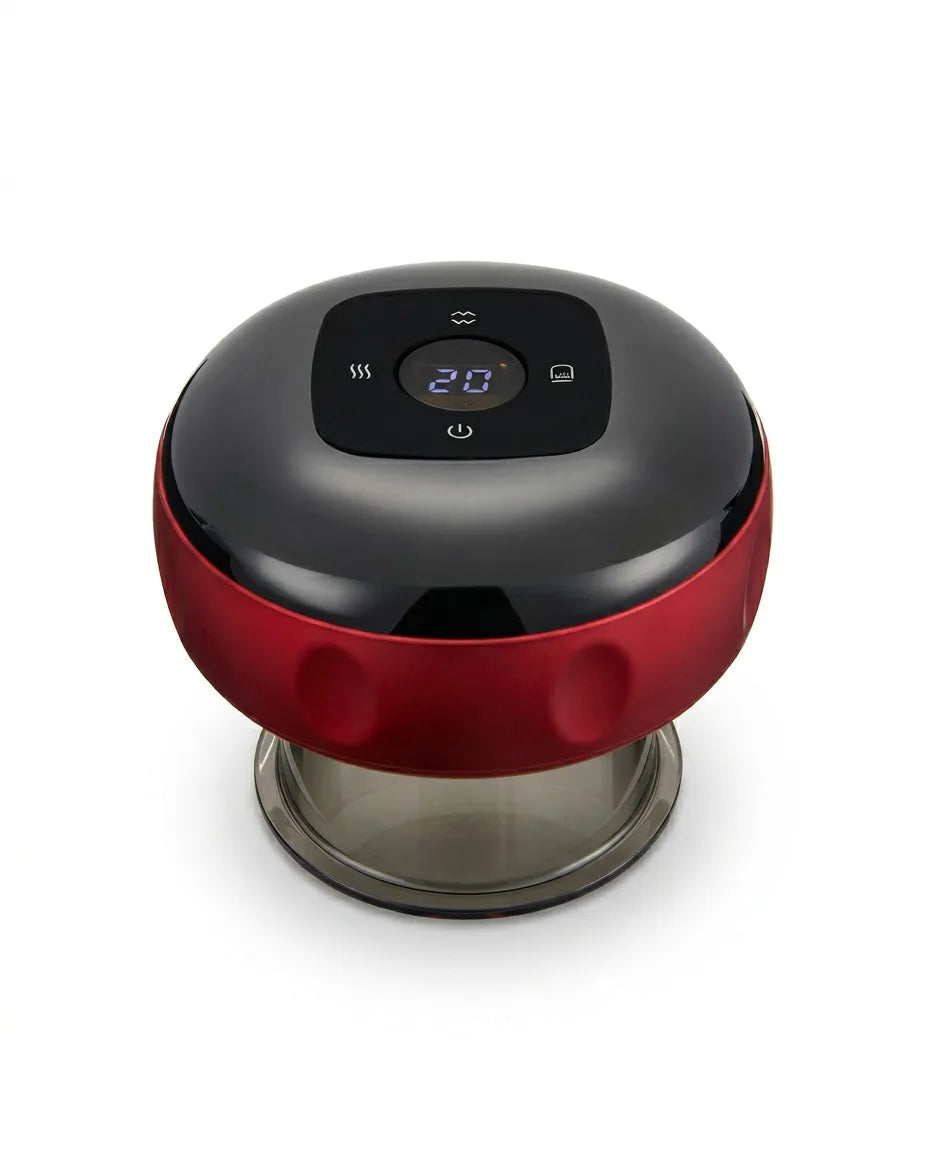 Red light cupping device with suction massage – red colour option on a white background