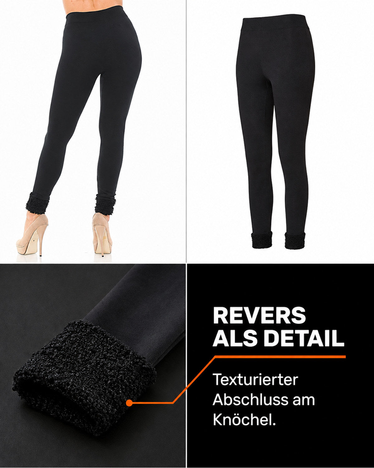 Black fleece leggings with cuffs – the cuff as a detail