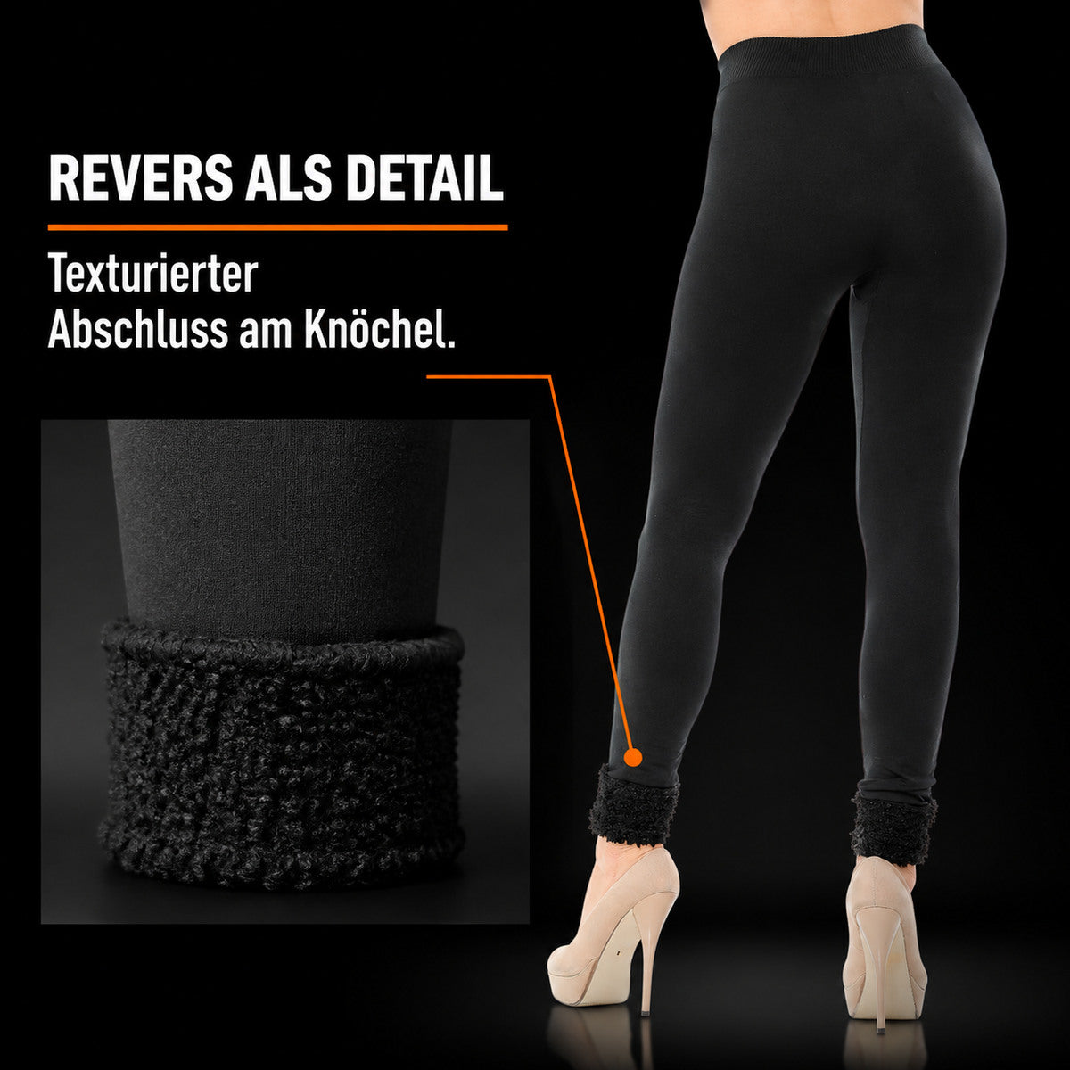 Black fleece leggings with cuffs – CUFFS AS A DETAIL