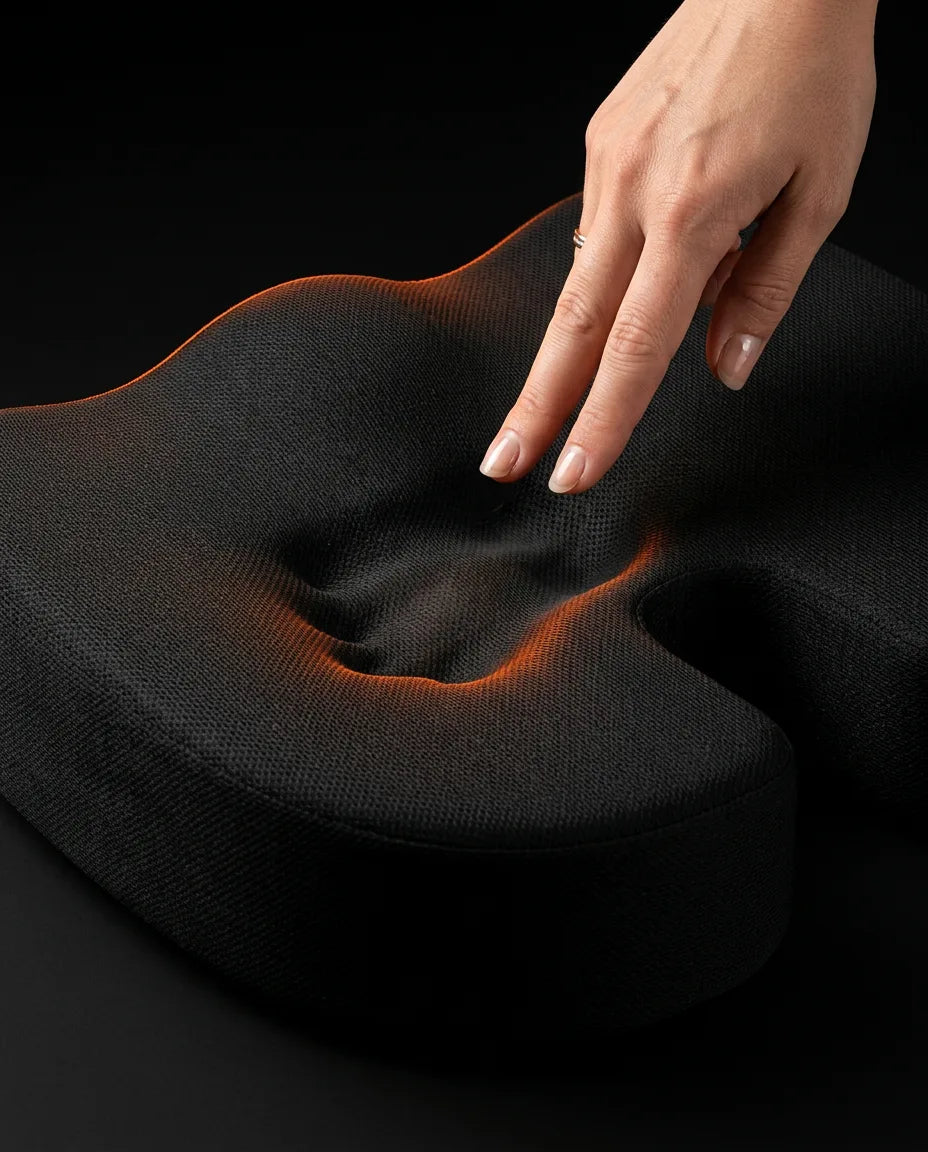 Coussin d'assise orthopédique en mousse à mémoire de forme – découpe pour le coccyx pour rester assis longtemps – image du produit 5