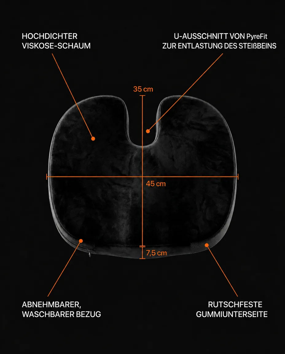 Coussin d'assise orthopédique en mousse à mémoire de forme – découpe pour le coccyx pour rester assis longtemps – image du produit 9