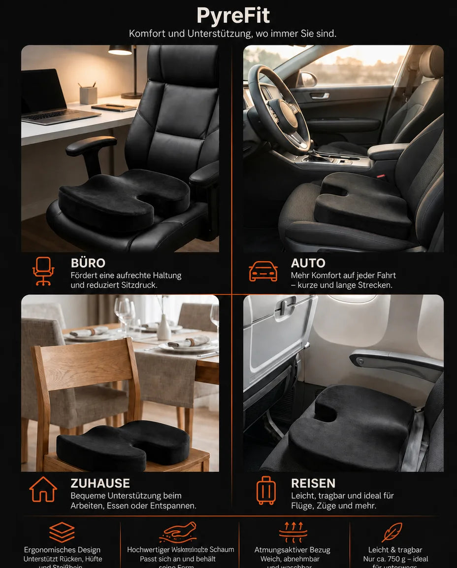 Coussin d'assise orthopédique en mousse à mémoire de forme – découpe pour le coccyx pour rester assis longtemps – image du produit 10