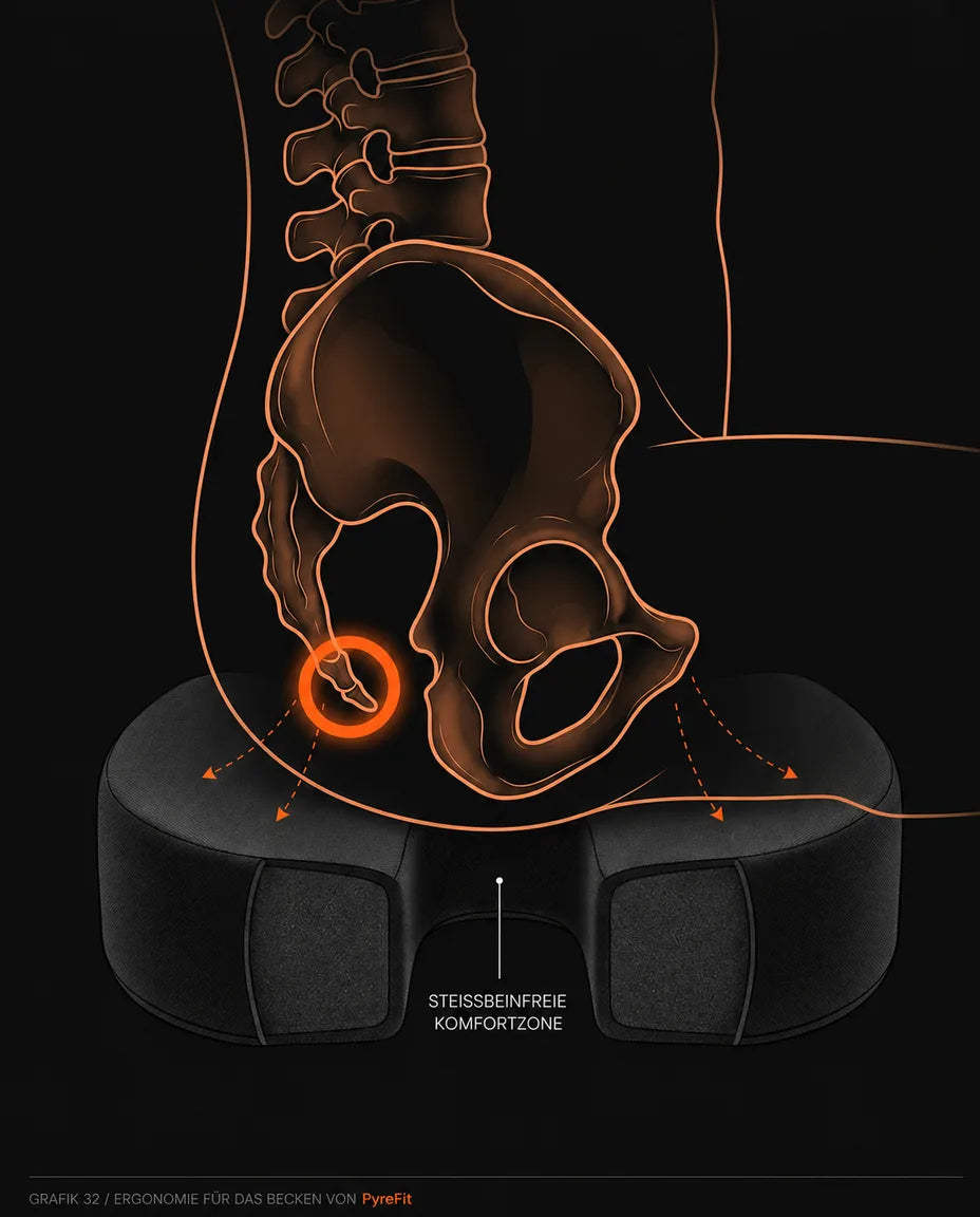 Coussin d'assise orthopédique en mousse à mémoire de forme – découpe pour le coccyx pour rester assis longtemps – image du produit 11