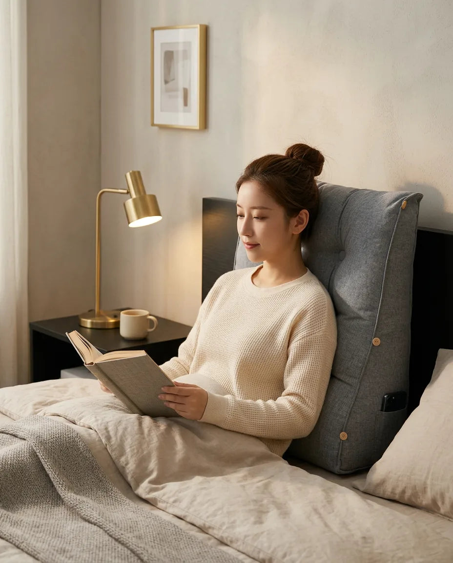 Coussin de lecture avec accoudoirs et pochettes latérales – dossier confortable pour le lit – image du produit 2
