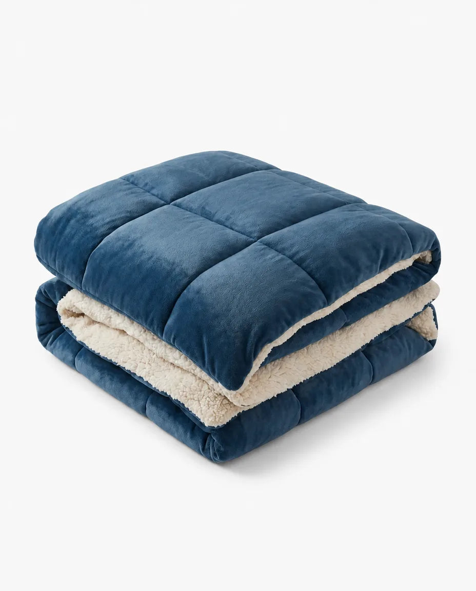 Reversible fleece throw – blue throw folded with light reverse side
