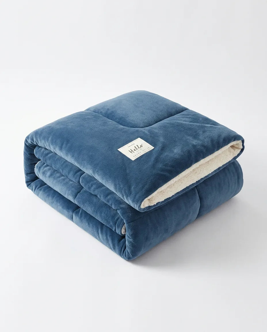 Reversible fleece throw – blue colour option, folded