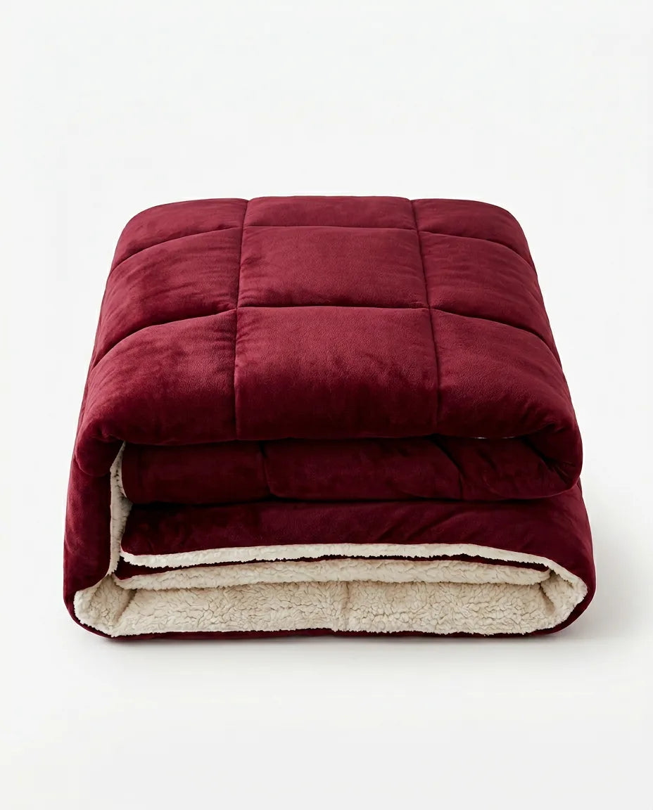 Reversible fleece throw – red colour option, folded