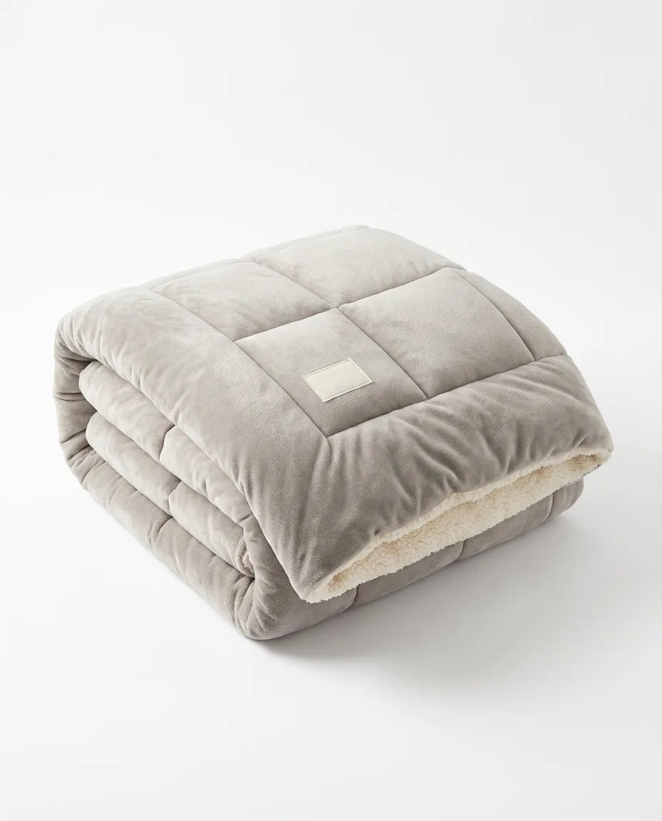 Reversible fleece throw – light grey colour option, folded