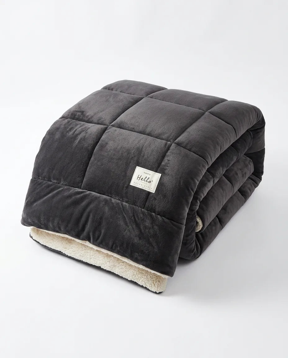 Reversible fleece throw – dark grey colour option, folded