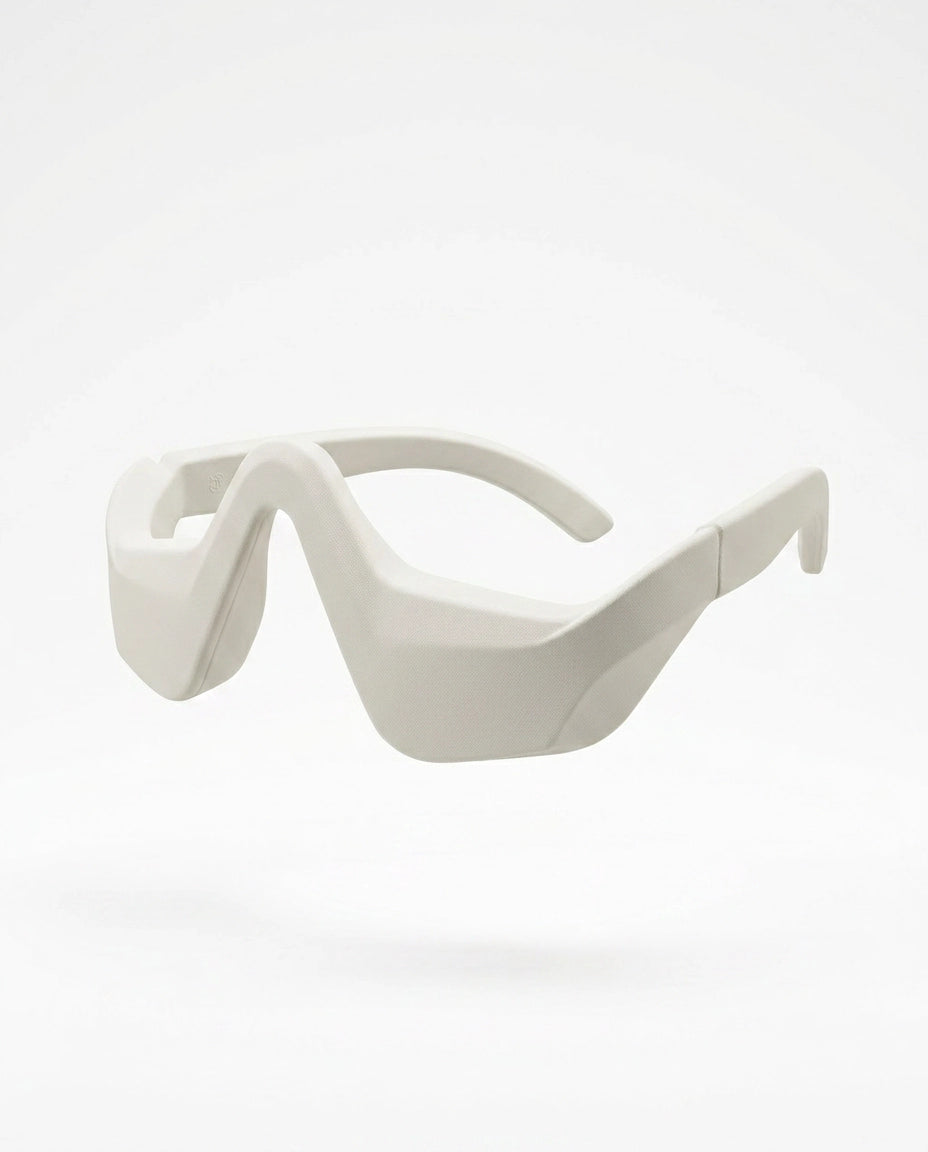 Glasses-style eye massager – white colour variant from the front