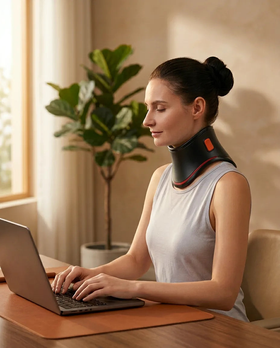 USB neck warmer – woman wearing the band around her neck
