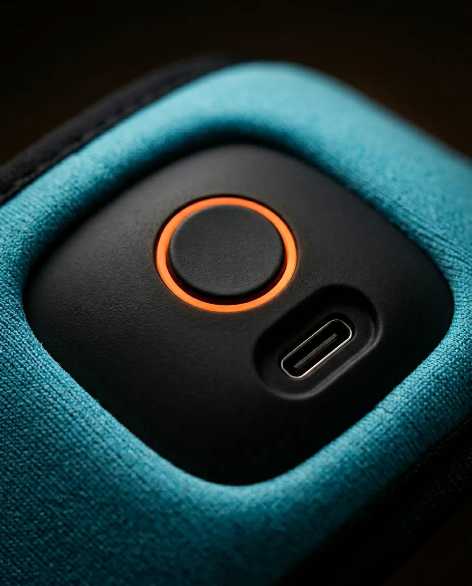 USB neck warmer – round control button in detail