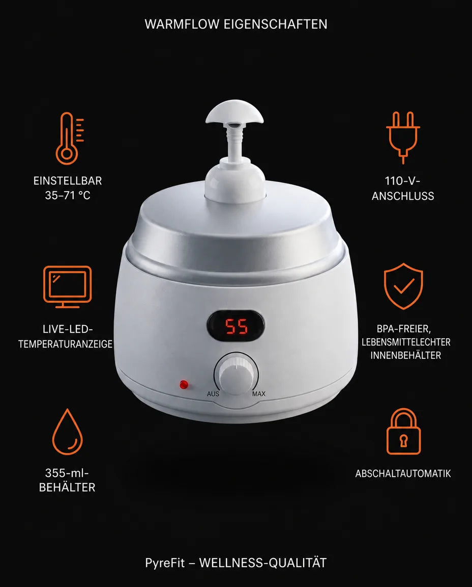 Massage oil warmer with display – infographic on the device's features