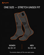 Size chart for the battery-powered heated socks