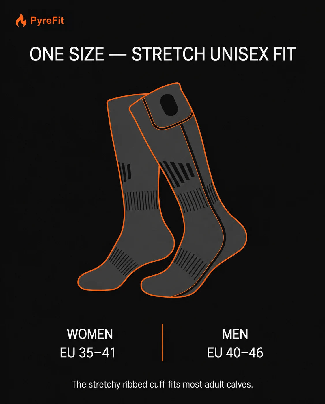 Size chart for the battery-powered heated socks