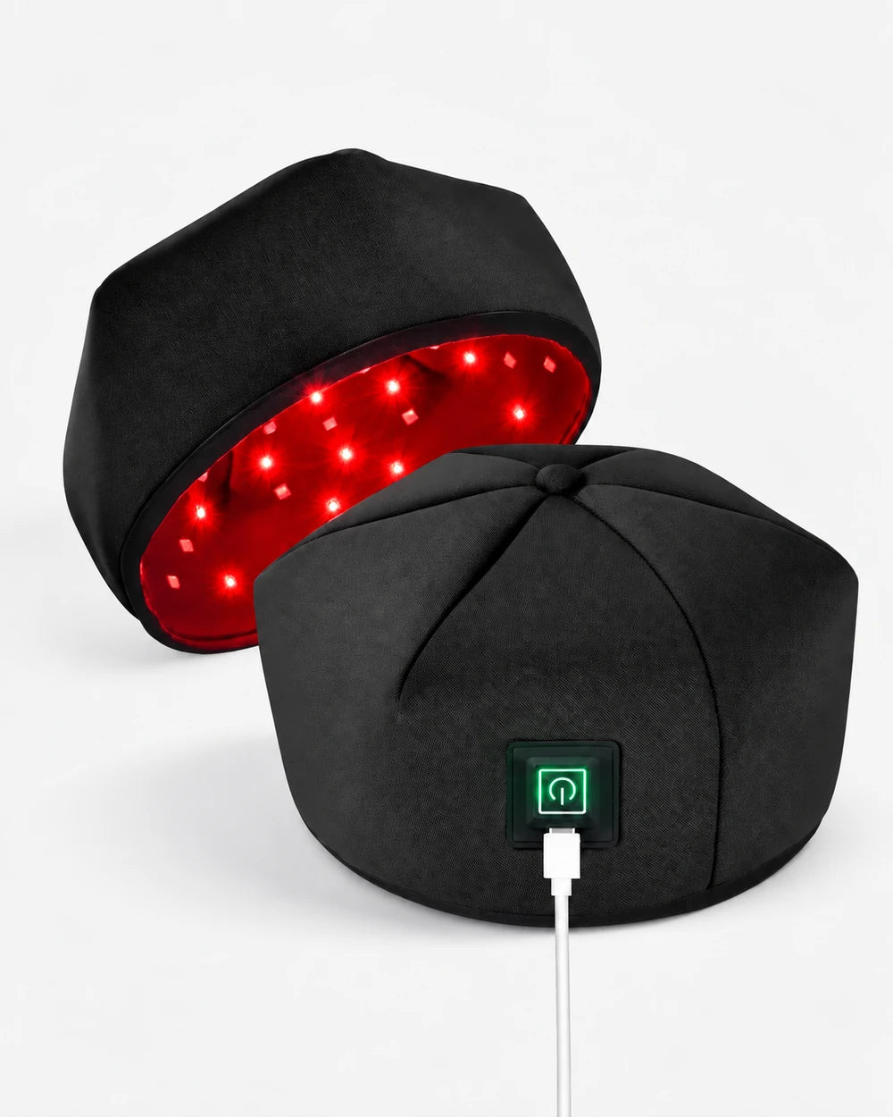LED red light cap for the scalp – black cap with illuminated inside