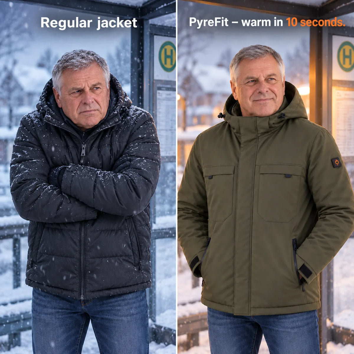 Comparison: regular winter jacket and Regaro with heating