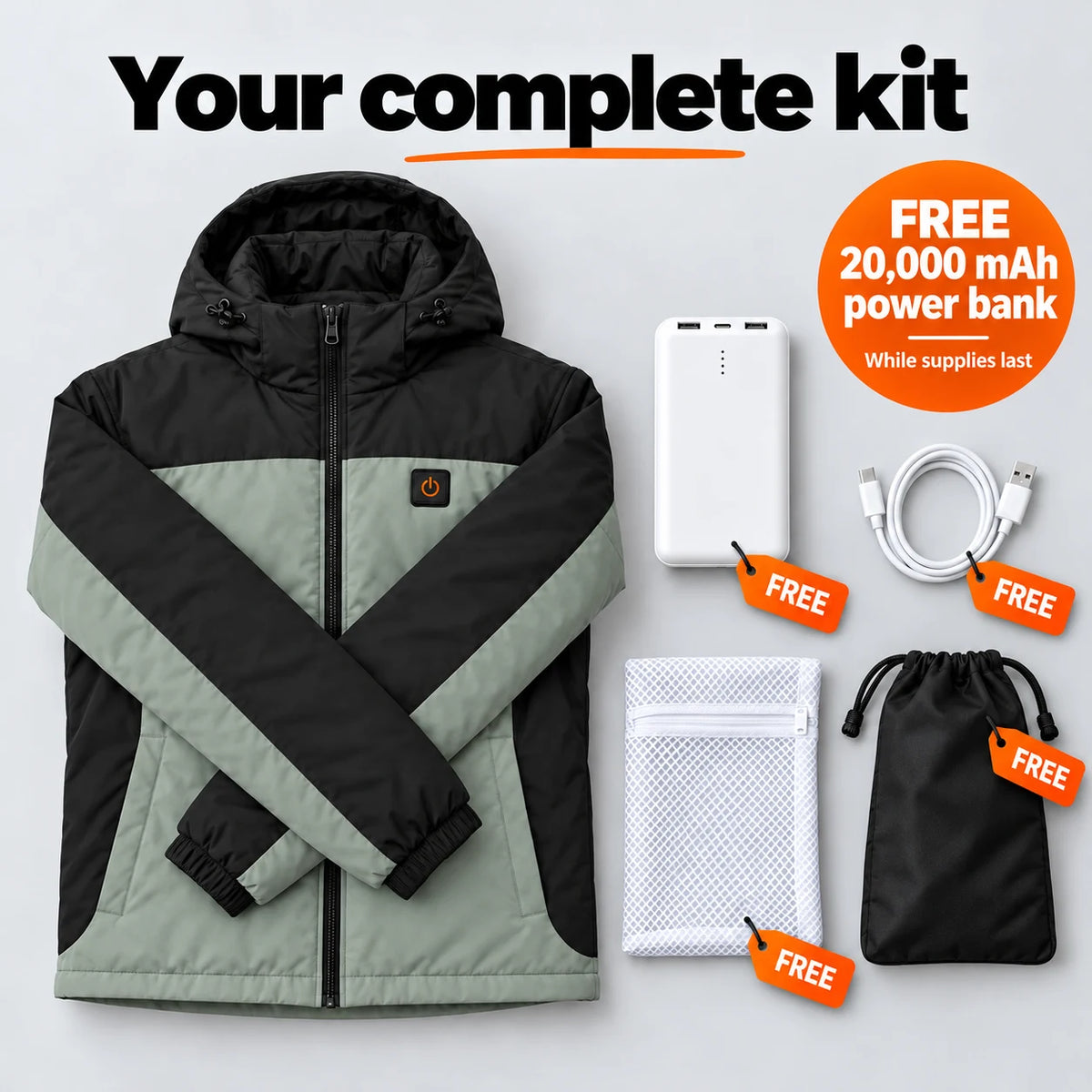 Complete Set: Schiefer, 20,000 mAh power bank, charging cable, laundry bag and storage bag