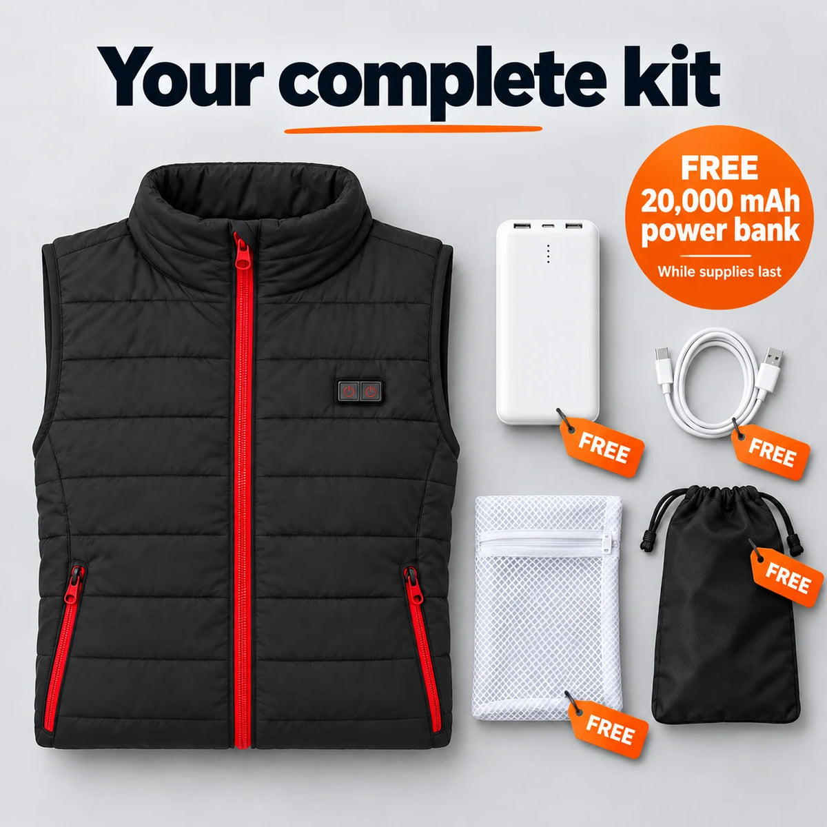 Complete Set: Silvaia, 20,000 mAh power bank, charging cable, laundry bag and storage bag