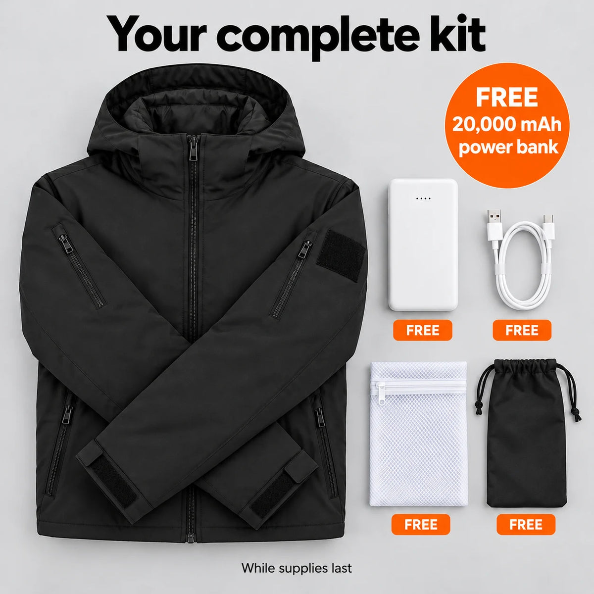 Complete Set: Summaro, 20,000 mAh power bank, charging cable, laundry bag and storage bag