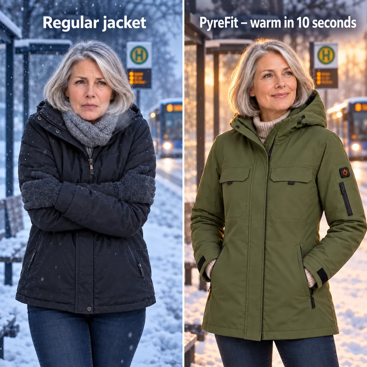 Comparison: regular winter jacket and Terrano with heating