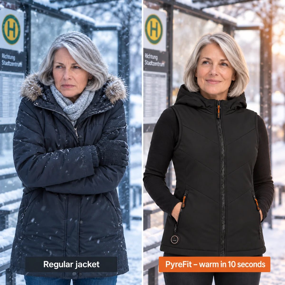 Comparison: regular winter jacket and Transitor with heating